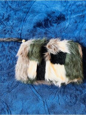 Vera Bradley Faux Fur Patchwork Wristlet - Green/Black/Cream/Tan